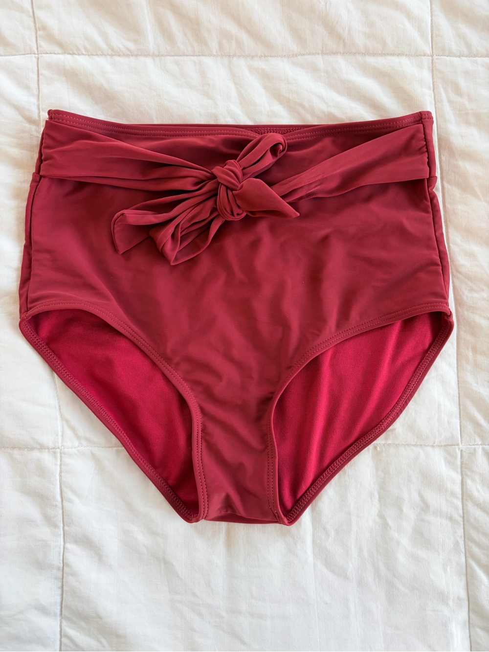 High-Waist Tie-Belt Bikini Bottom - Red
